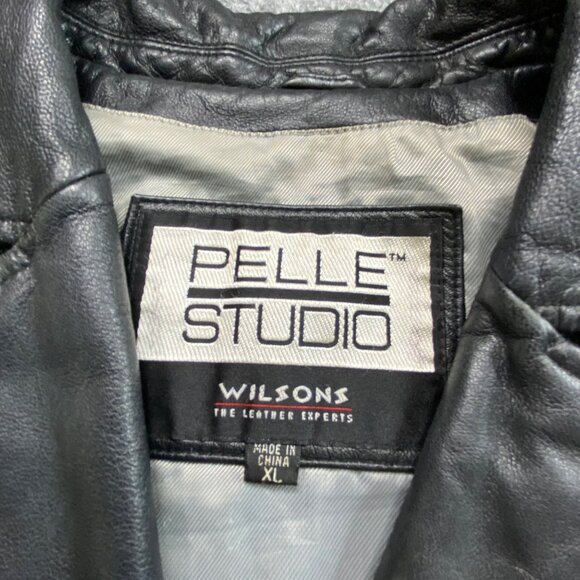 Pelle Studio By Wilsons Leather Jacket Womens Black XL Button Mid Long Classic - Picture 2 of 16
